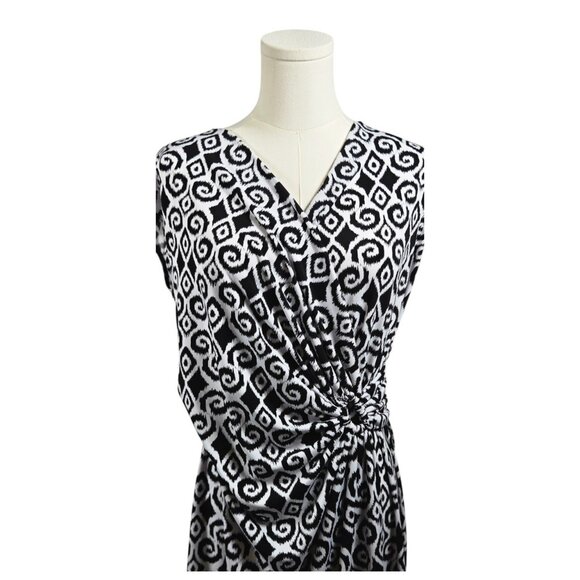 Tommy Bahama Size S/P Dress V-Neck Faux Wrap Black White Geometric Print - Picture 3 of 7